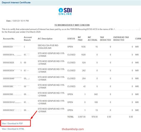 iob deposit interest certificate.